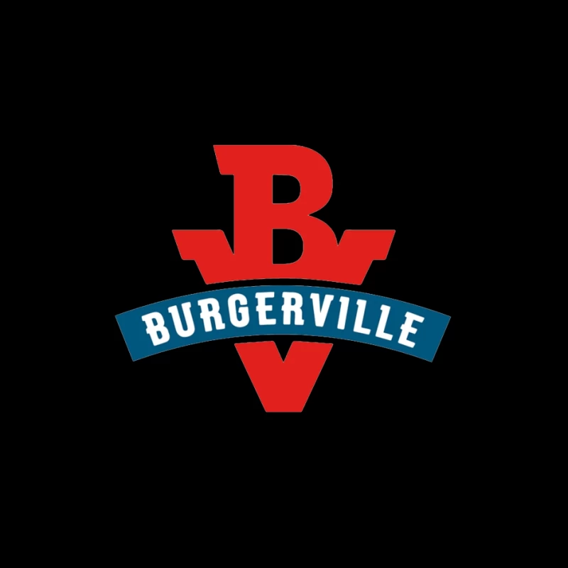 Burgerville Fast Food Restaurant Logo Design in Red and Blue Pin