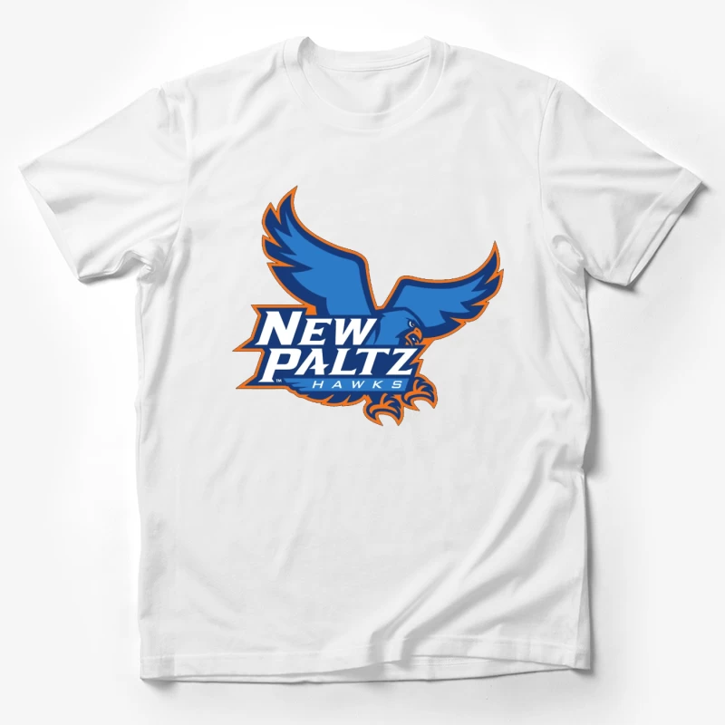 New Paltz Hawks Athletic Logo with Blue Hawk Mascot Male T-Shirt