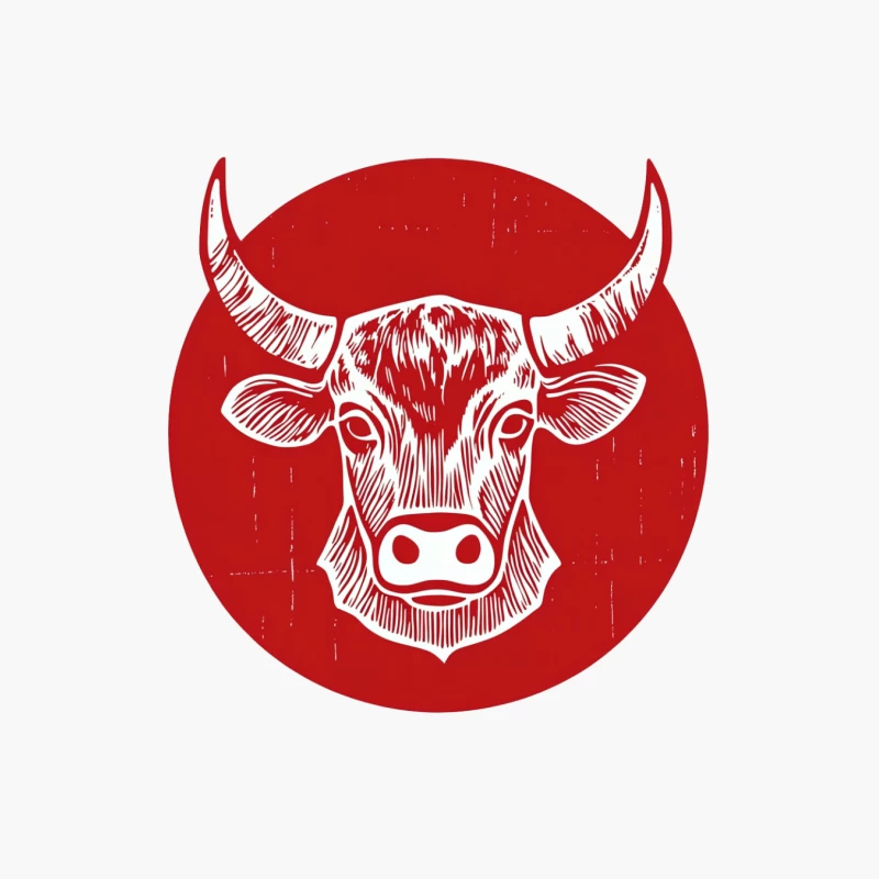 Minimalist Red Bull Logo in Woodcut Style Cotton Tote Bag