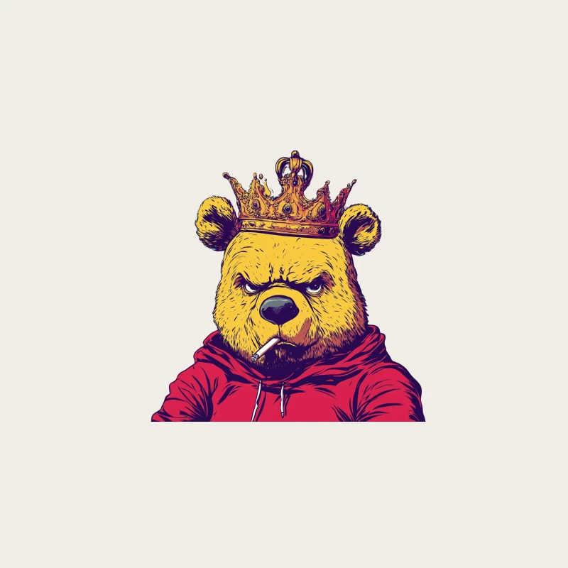Royal Bear in Red Hoodie: Urban Street Art Style Bucket Hat