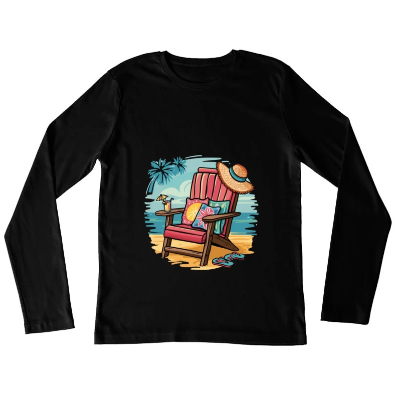 Relaxing Beach Scene with Chair and Accessories Female Long Sleeve T-Shirt