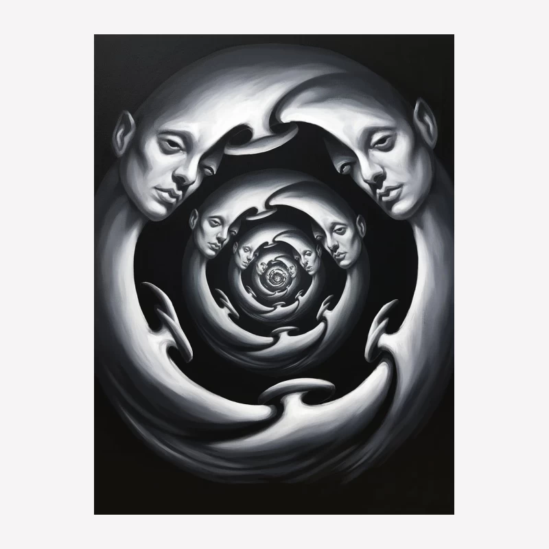 Spiral of Faces: A Surrealist Optical Illusion Male T-Shirt