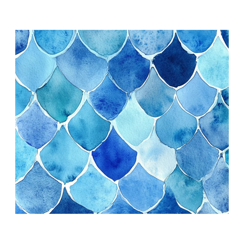 Watercolor Blue Mermaid Scale Pattern Tapestry