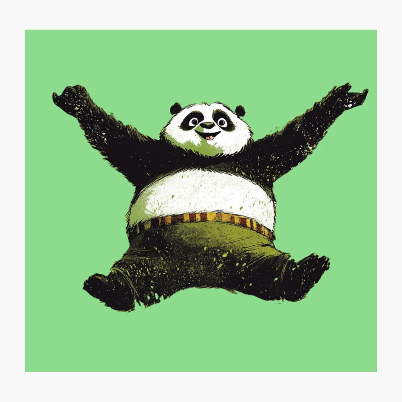 Joyful Cartoon Panda Jumping with Arms Raised Throw Pillow