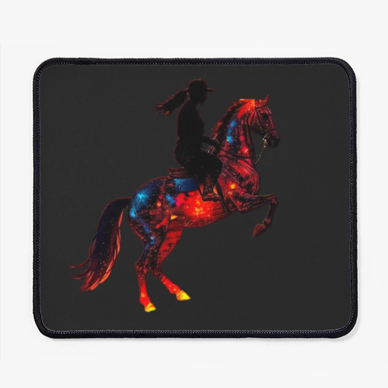 Cosmic Equestrian Silhouette with Galaxy Horse Mouse Pad