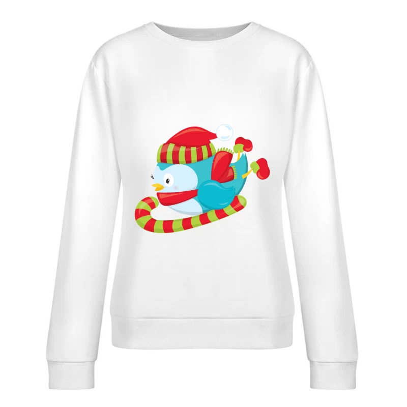 Oiseau mignon en hiver avec bonnet et écharpe Femme Sweat-shirt à enfiler