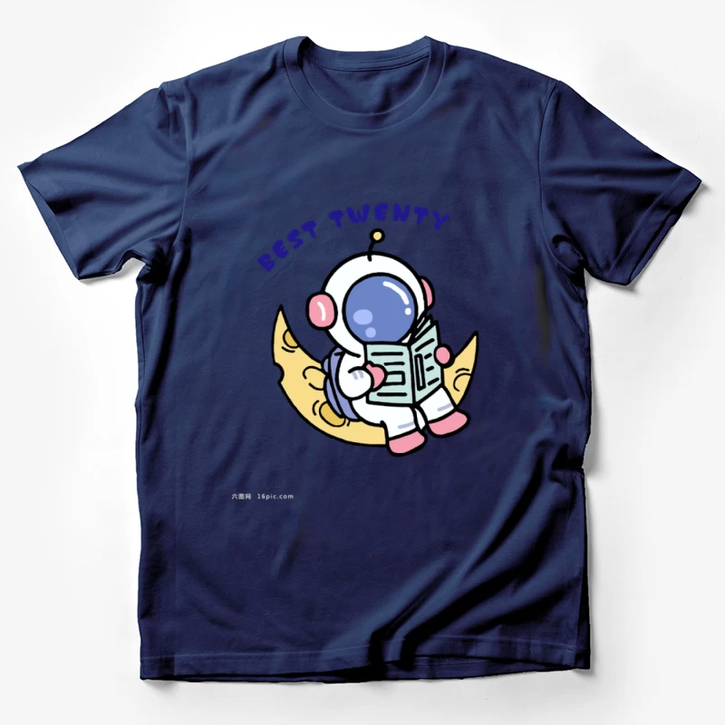 Astronaut liest auf dem Mond Herren T-Shirt