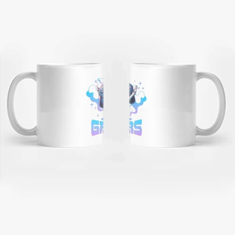 Skeletal Gamer's PlayStation Controller Art in Blue Coffee Mug