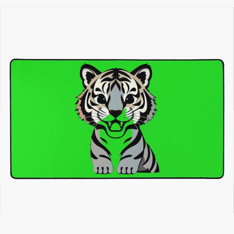Cartoon Illustration of a Tiger Desk Mat
