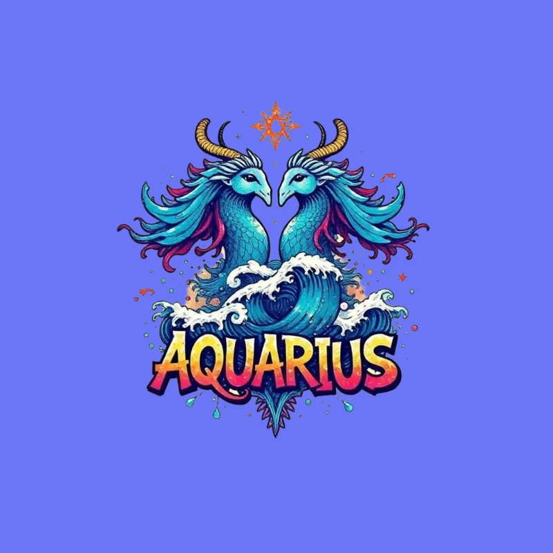 Colorful Aquarius Zodiac Sign with Waves Tapestry