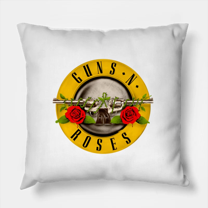 Guns N' Roses Classic Rock Band Logo with Pistols and Roses Throw Pillow