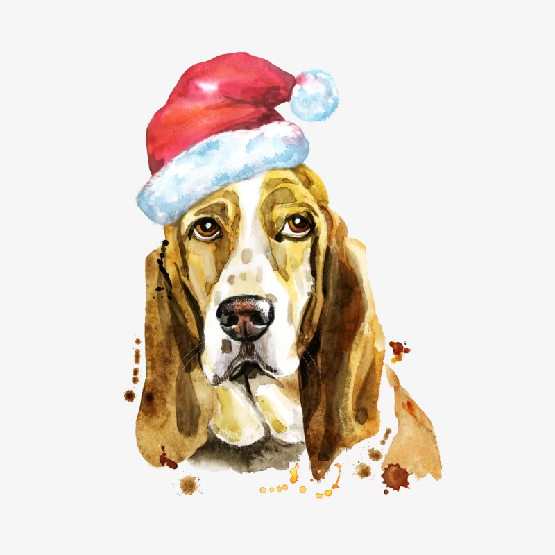 Basset Hound avec Chapeau de Noël Homme Manches Longues T-Shirt