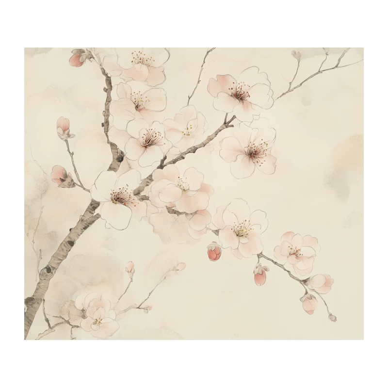 Delicate Cherry Blossom Watercolor in Japanese Style Tapestry