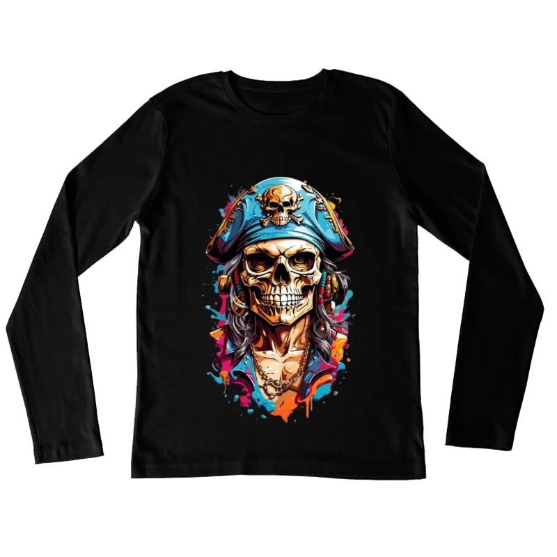Stylized Pirate Skull Art Female Long Sleeve T-Shirt
