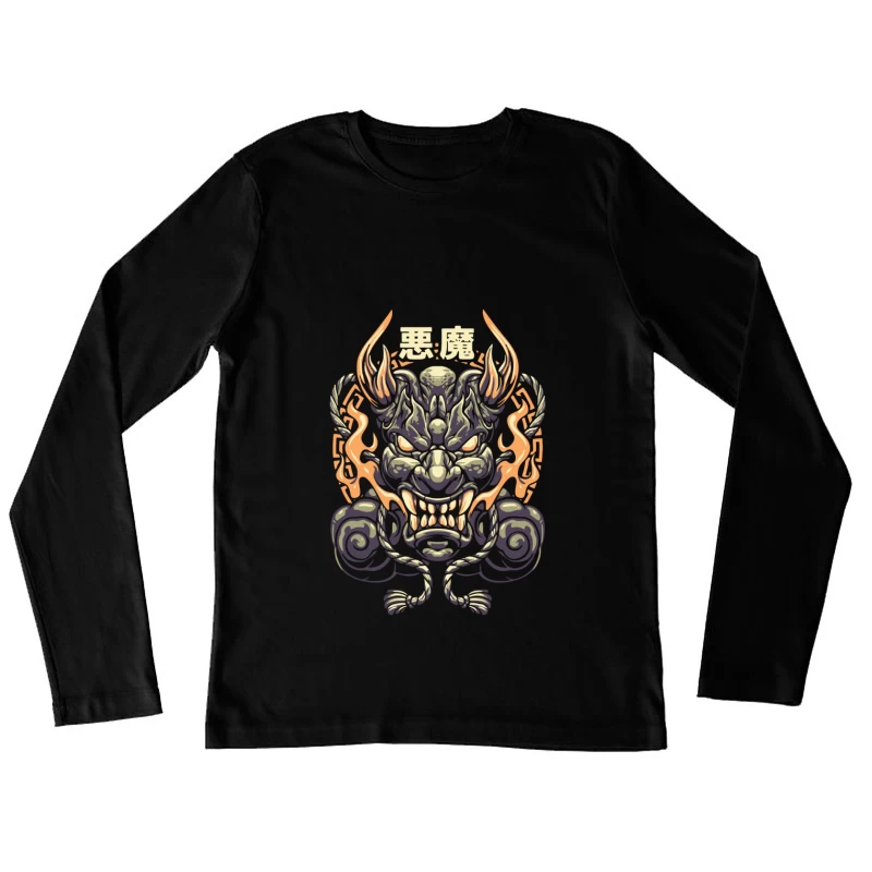 Epic Japanese Demon Mask Illustration Female Long Sleeve T-Shirt