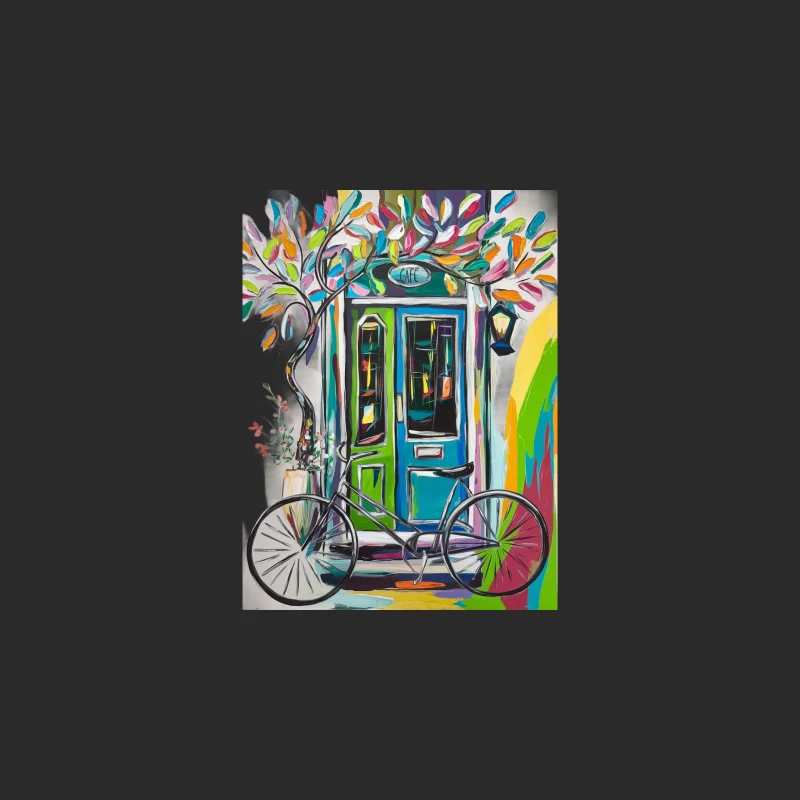 Whimsical Cafe Entrance: A Colorful Abstract Painting Baseball Cap