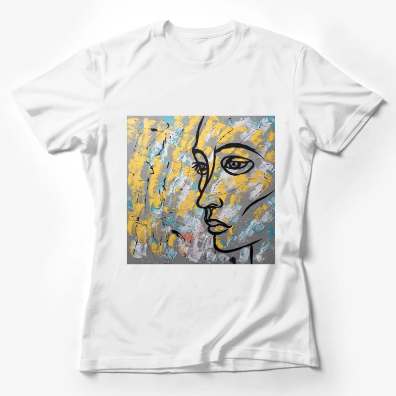 Abstract Expressionist Face Painting in Yellow, Blue and Gray Female T-Shirt