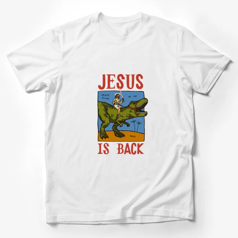 Jesus auf einem Dinosaurier mit Lichtschwert Herren T-Shirt