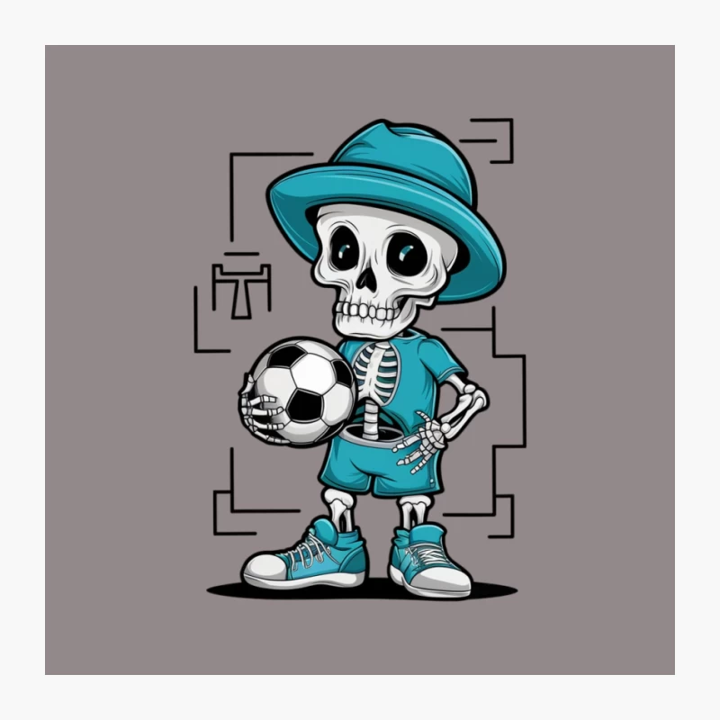 Cartoon Skeleton Soccer Player in Turquoise Pin