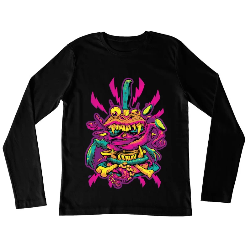 Colorful Grotesque Monster with Knife Female Long Sleeve T-Shirt