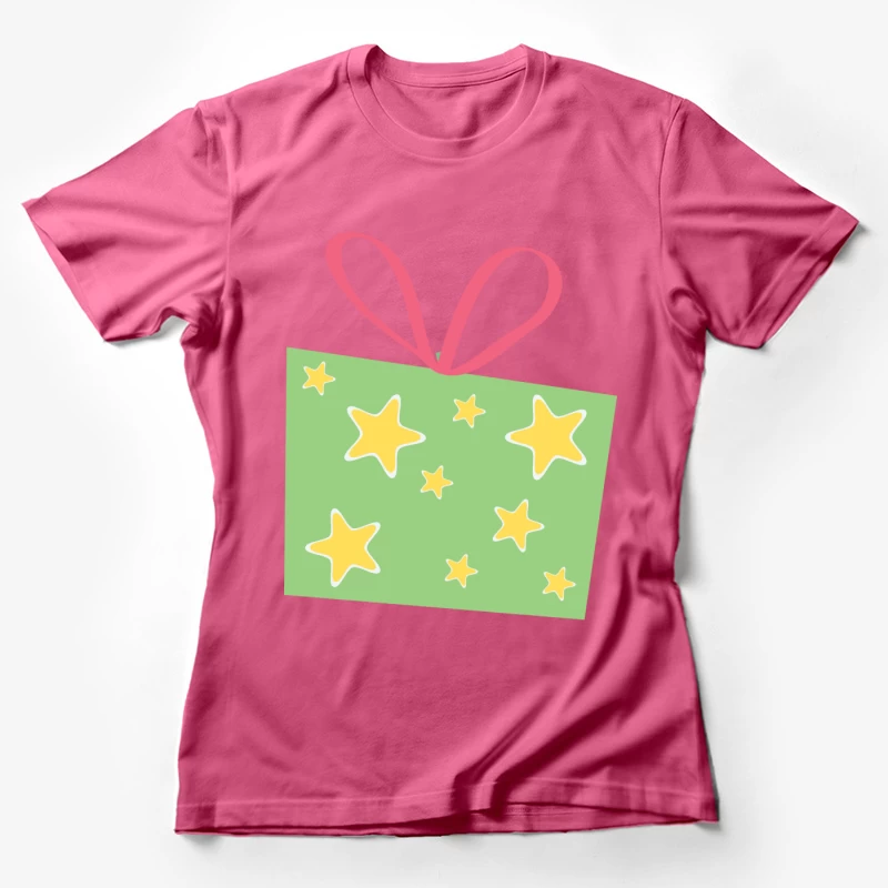 Cadeau avec étoiles et ruban rose Femme T-Shirt