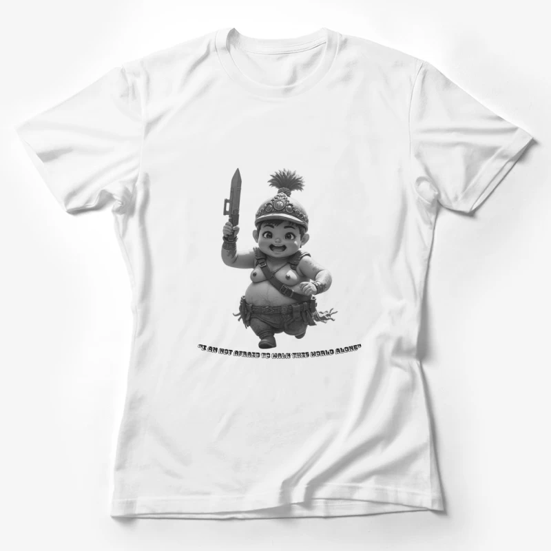 Adorable Chubby Warrior Character with Crown and Sword Female T-Shirt