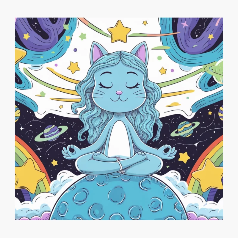 Cosmic Cat's Galactic Meditation Adventure Throw Pillow