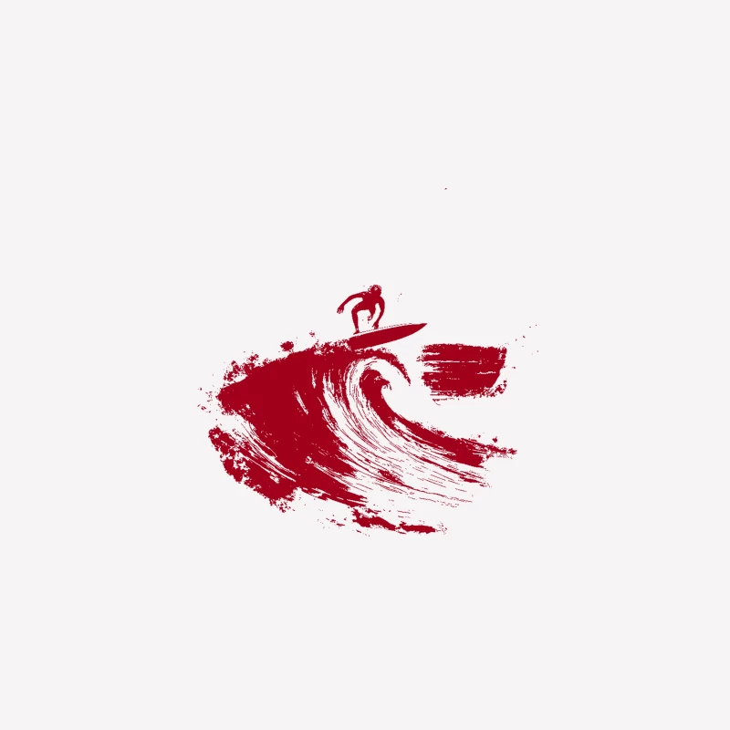 Red Minimalist Surfer Riding Ocean Wave Female T-Shirt