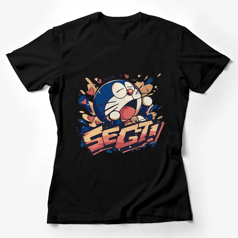 Fröhlicher Cartoon-Roboter schreit ausdrucksstark Damen T-Shirt