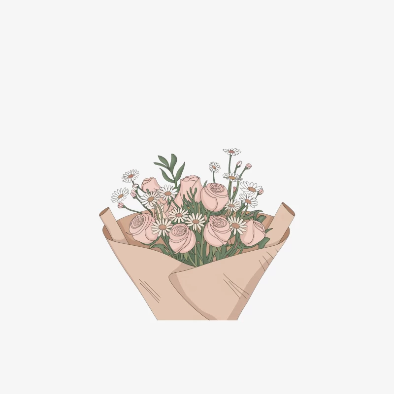 Hand-Drawn Pastel Flower Bouquet with Roses and Daisies Female Long Sleeve T-Shirt