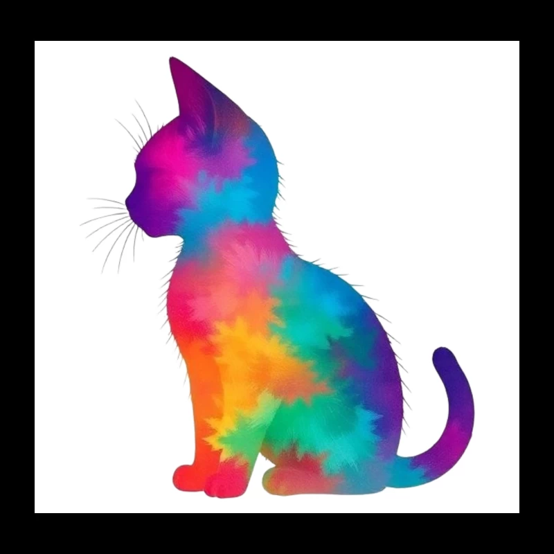 Rainbow Tie-Dye Cat Silhouette Art Throw Pillow