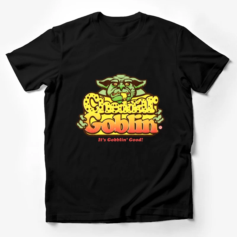 Retro Goblin Character Food Logo with Yellow Typography Male T-Shirt