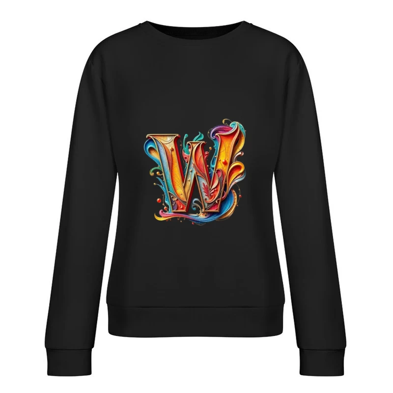 Ornate Colorful Typography: Decorative Letter W Design Female Pullover Sweatshirt