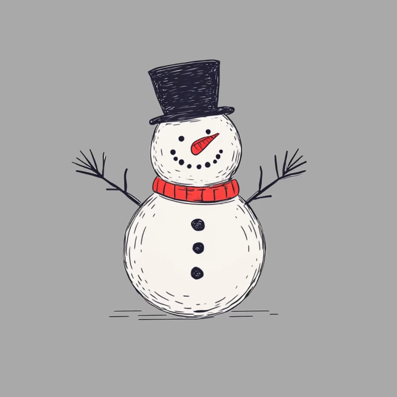 Cartoon Snowman with Top Hat and Scarf in Winter Holiday Illustration Male Pullover Hoodie