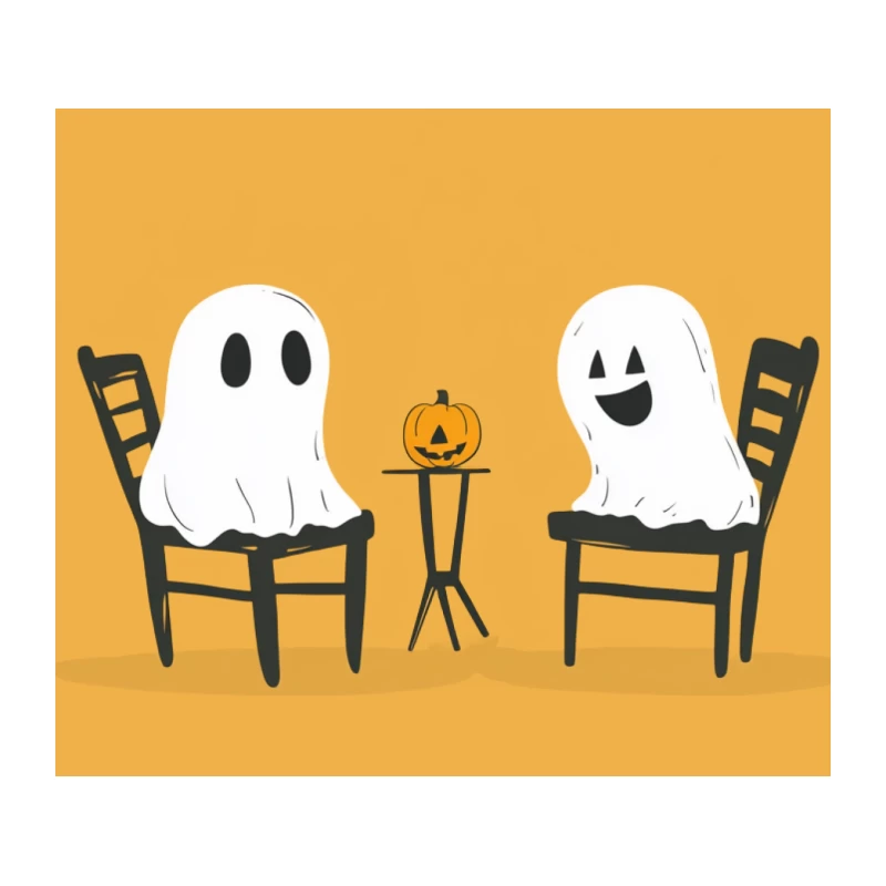 Cute Cartoon Ghosts and Pumpkin: A Minimalist Halloween Scene Tapestry