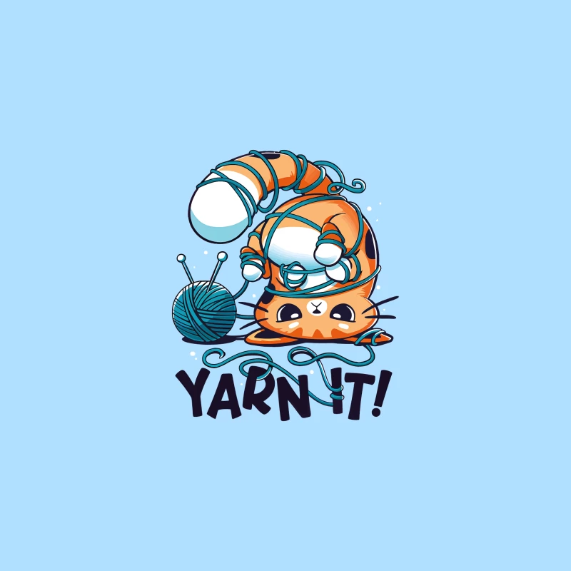 Yarn It! Whimsical Cat Illustration Desk Mat