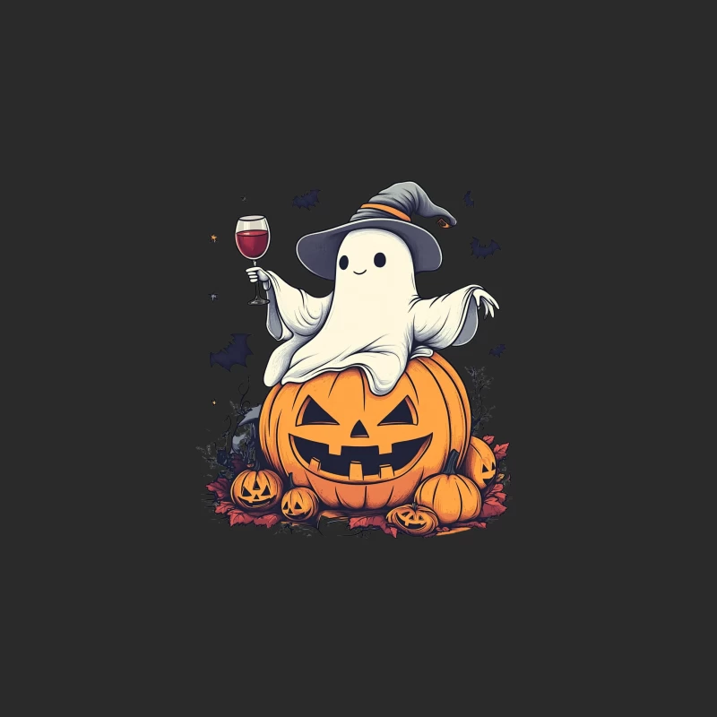 Cute Halloween Ghost with Wine on Pumpkin Baseball Cap