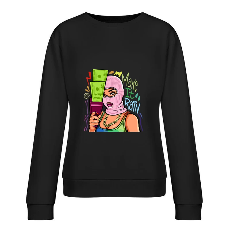 Frau mit Skimaske und Geld, Kunstdesign Damen Pullover Sweatshirt