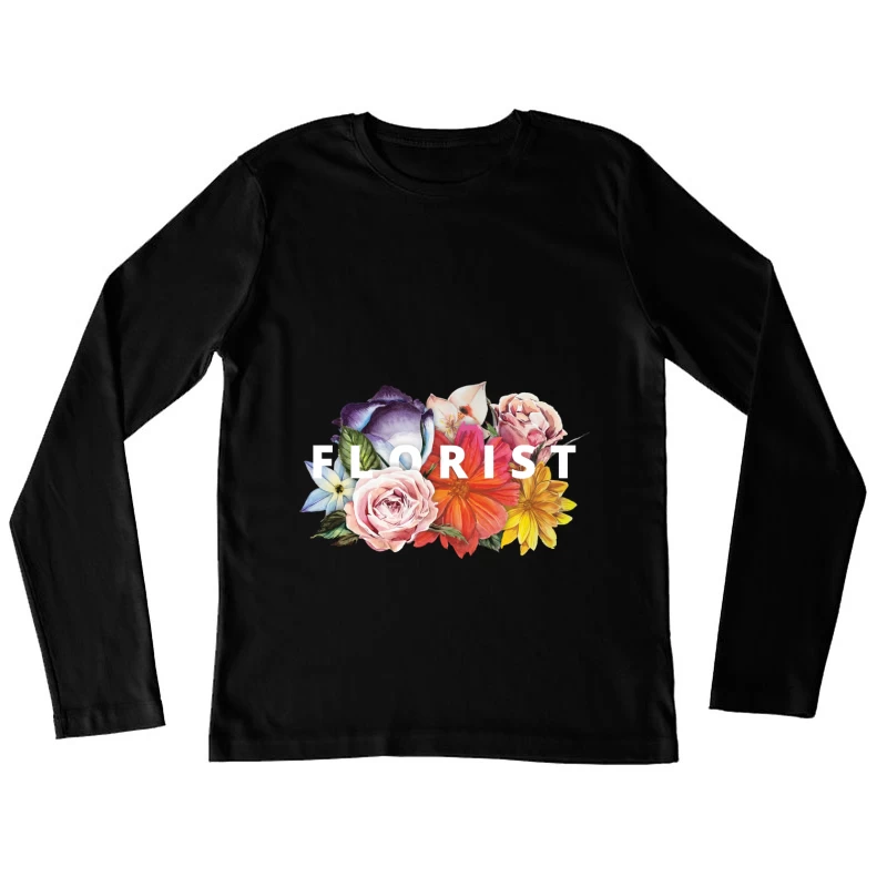 Floraler Schriftzug Damen Langarm T-Shirt