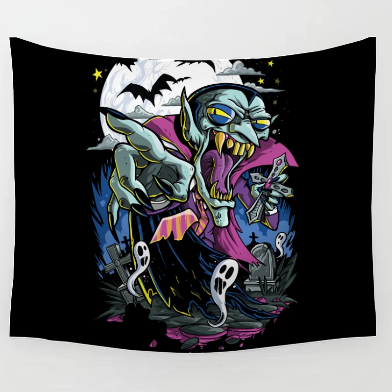 Spooky Halloween Vampire Graphic Tapestry