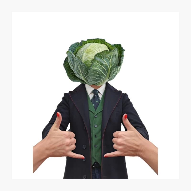 Surreal Cabbage-Headed Businessman Gives Double Thumbs Up Pin