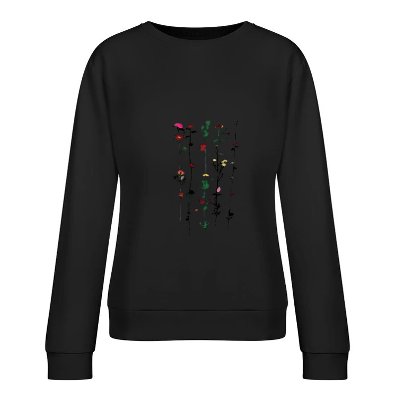 Bunte Blumenstiele vor schwarzem Hintergrund Damen Pullover Sweatshirt