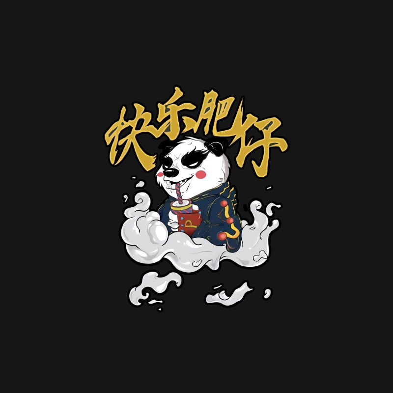 Fröhlicher Panda genießt Getränk Herren T-Shirt
