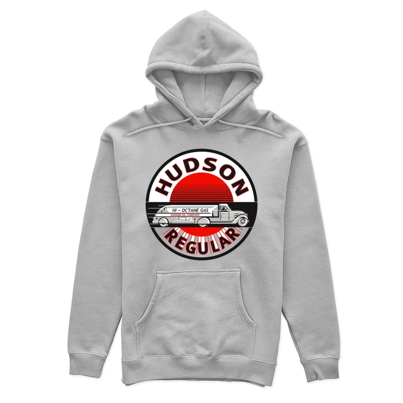 Vintage Hudson Regular Gas Station Logo with Art Deco Fuel Truck Design Female Pullover Hoodie