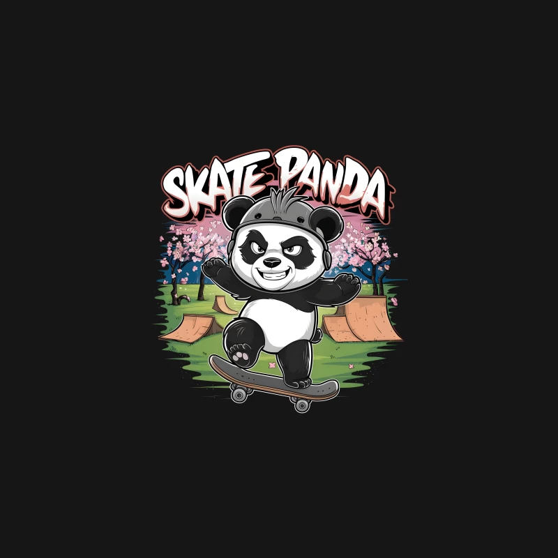 Skateboarding Panda in Cartoon Skate Park with Cherry Blossoms Desk Mat