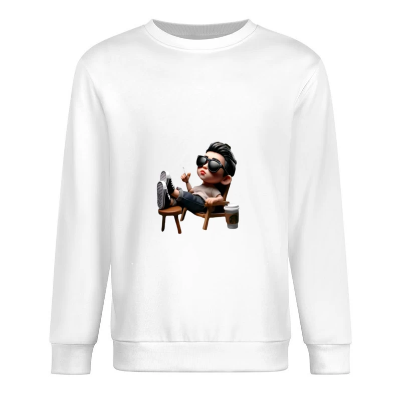 Entspannte Cartoon-Figur im Liegestuhl Herren Pullover Sweatshirt