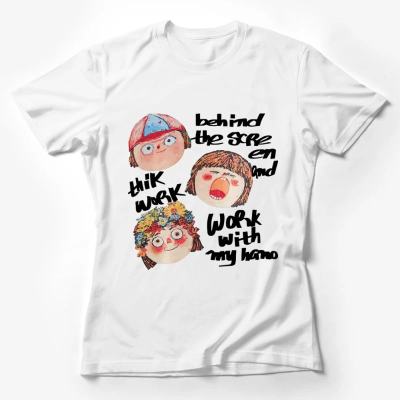 Spielerische Kinderköpfe mit bunten Mützen Damen T-Shirt