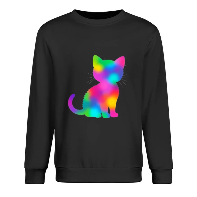 Rainbow Gradient Cat Silhouette Art Male Pullover Sweatshirt