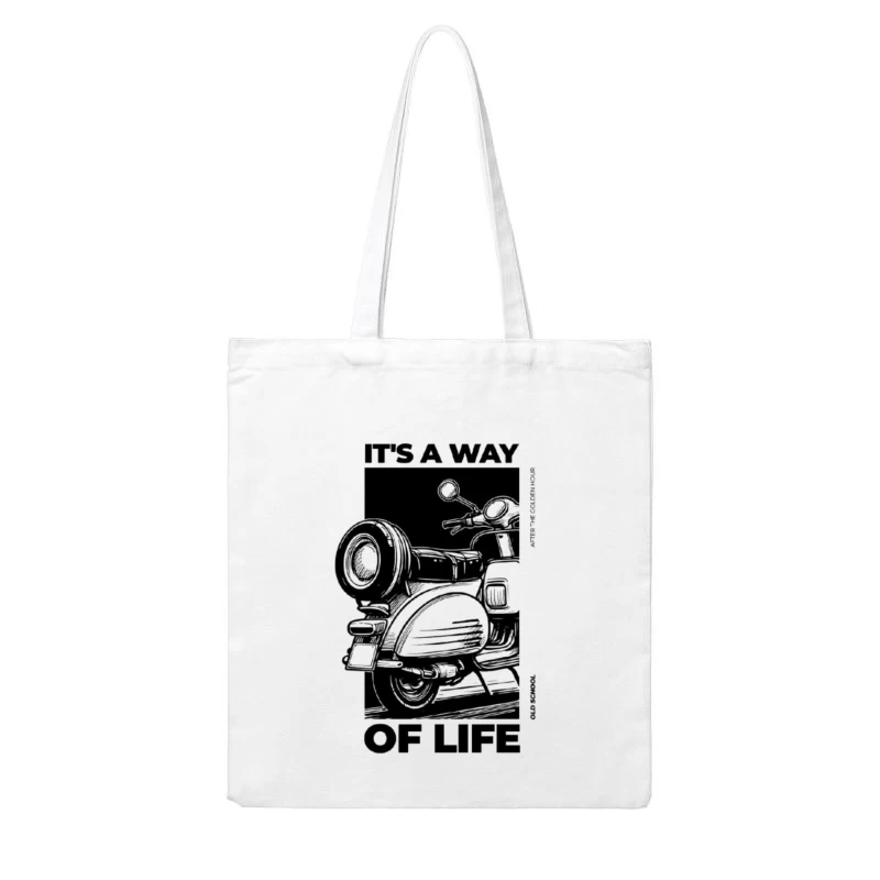 Vintage Scooter Lifestyle Illustration Cotton Tote Bag