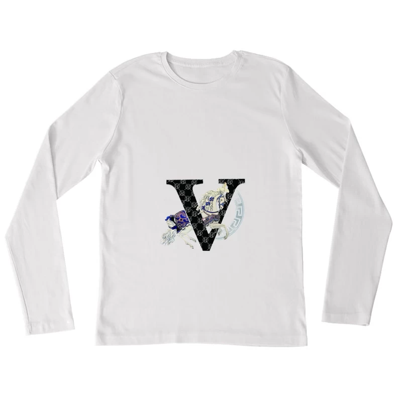 Pferdymotiv auf stilisiertem Buchstaben Damen Langarm T-Shirt